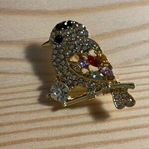 Colorful Crystal Bird Brooch Pin Jeweled Rhinestone Animal Jewelry Accessory Gol